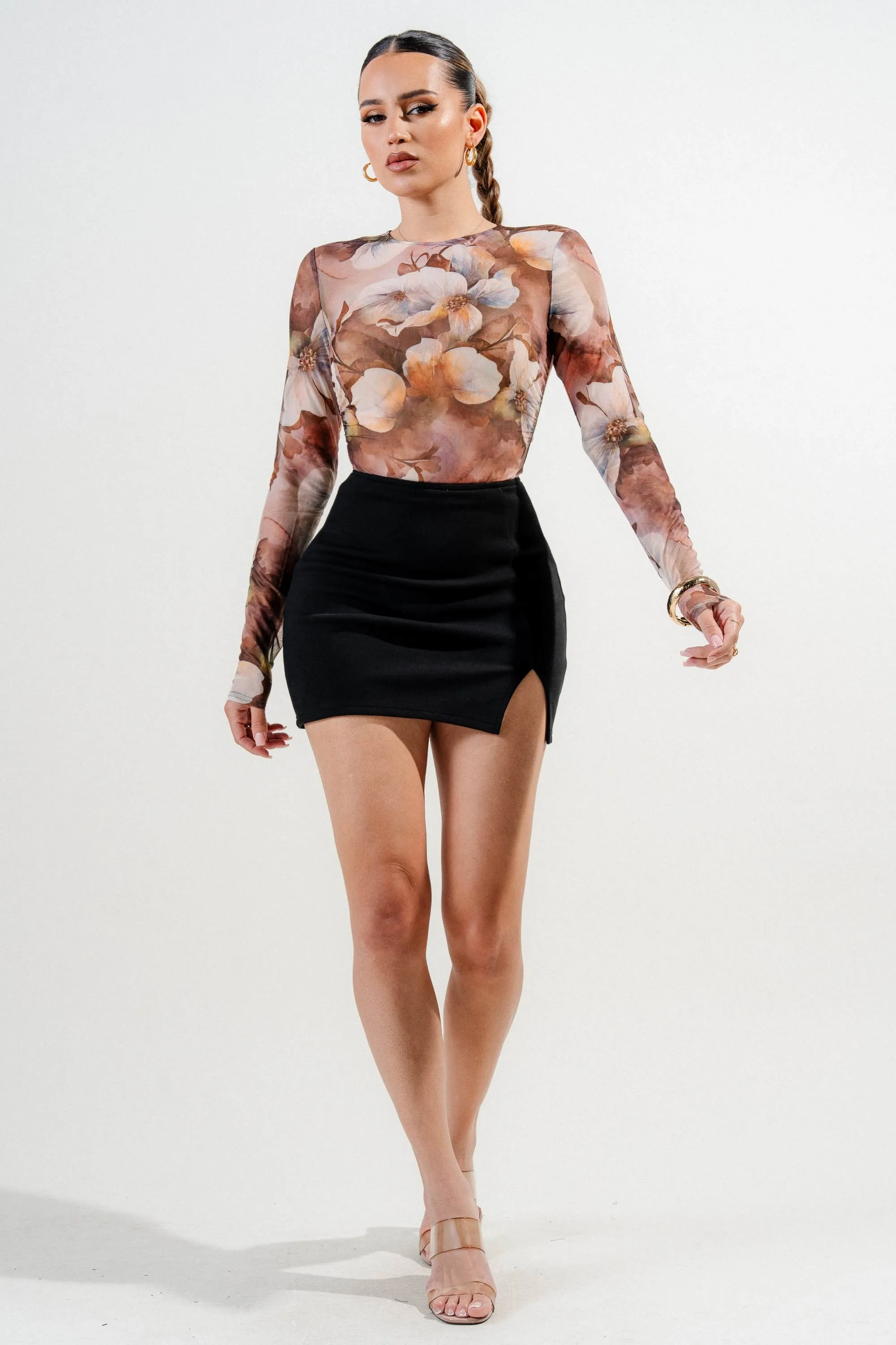 PTKF45366S / MESH PRINT ROUND NECK LONG SLEEVE BODYSUIT sold by privy product image thumbnail 5
