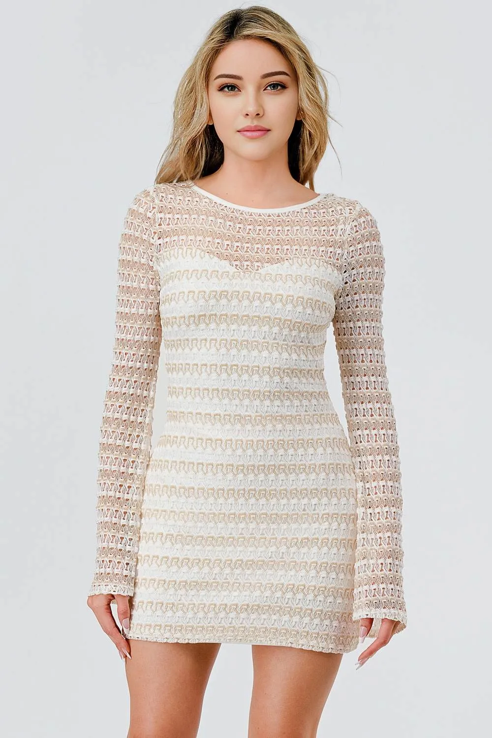 AD4141K / METALLIC CROCHET KNIT W/ BEAD RING TIE sold by privy