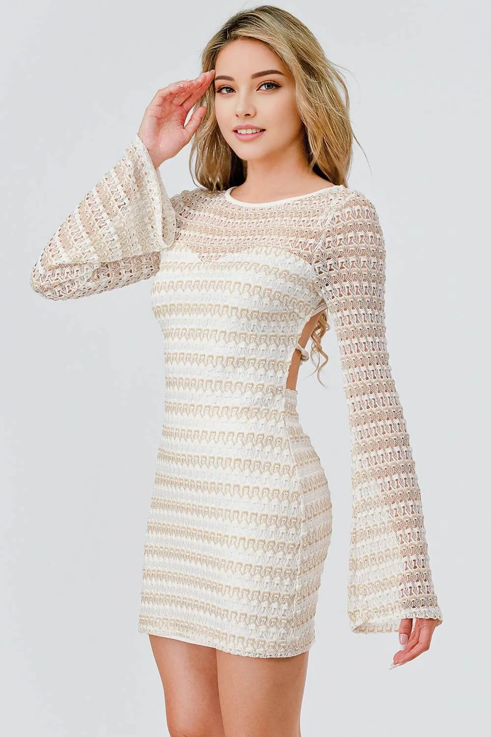 AD4141K / METALLIC CROCHET KNIT W/ BEAD RING TIE sold by privy product image thumbnail 3