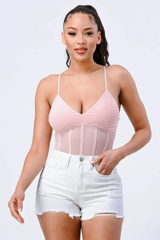 PT41947K-W / LUXE SUPER STRETCH MESH CONTAREST BODYSUIT sold by privy