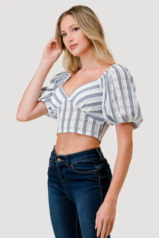 BT2601C / TEXTURED STRIPE KNIT SWEETHEART BUBBLE SLEEVES TOP sold by privy
