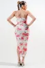 PD79066NST / MESH PRINT BUSTIER RUCHING ASYMMETRICAL HEM MIDI DRESS sold by privy