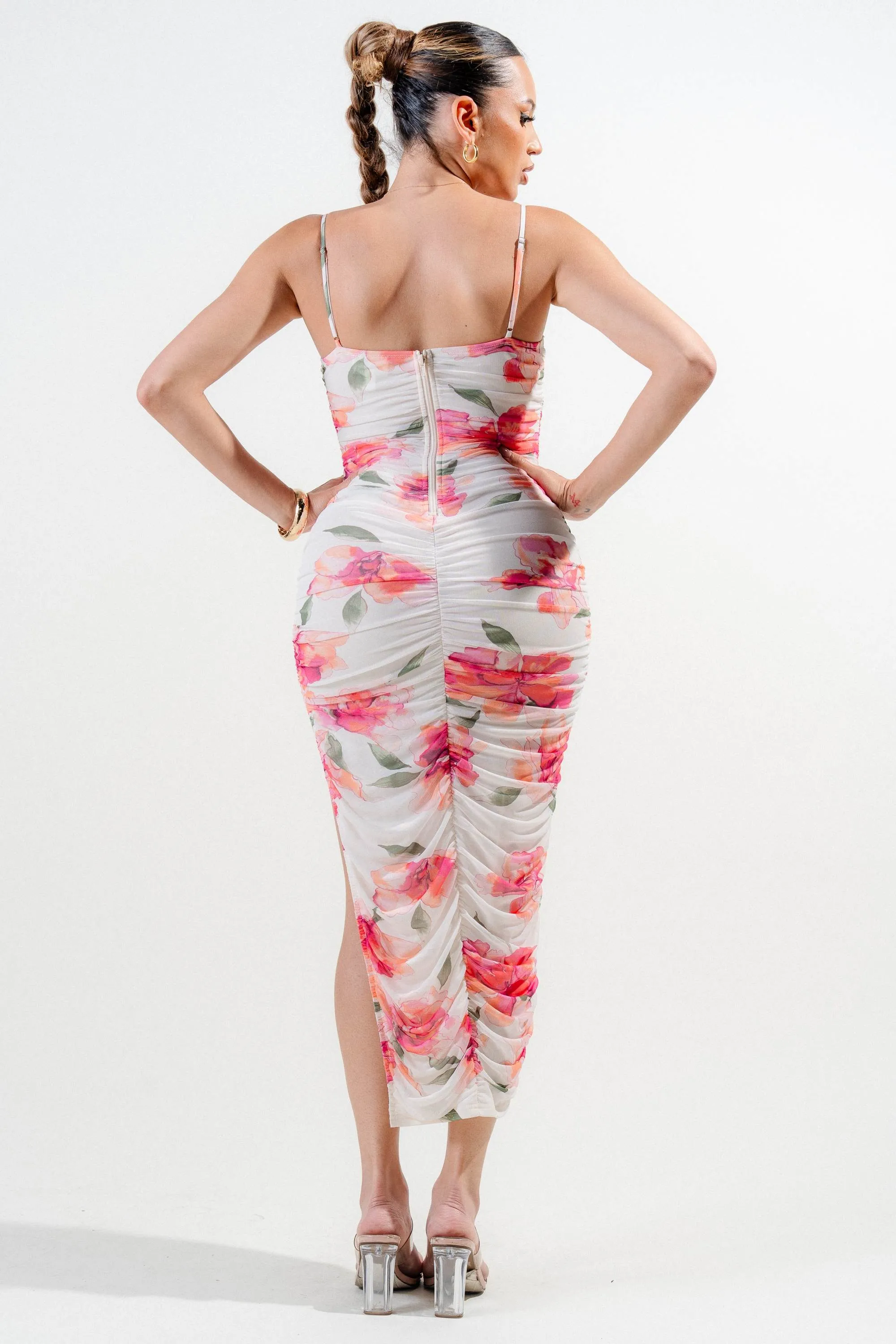 PD79066NST / MESH PRINT BUSTIER RUCHING ASYMMETRICAL HEM MIDI DRESS sold by privy product image thumbnail 3