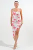 PD79066NST / MESH PRINT BUSTIER RUCHING ASYMMETRICAL HEM MIDI DRESS sold by privy