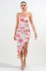 PD79066NST / MESH PRINT BUSTIER RUCHING ASYMMETRICAL HEM MIDI DRESS sold by privy