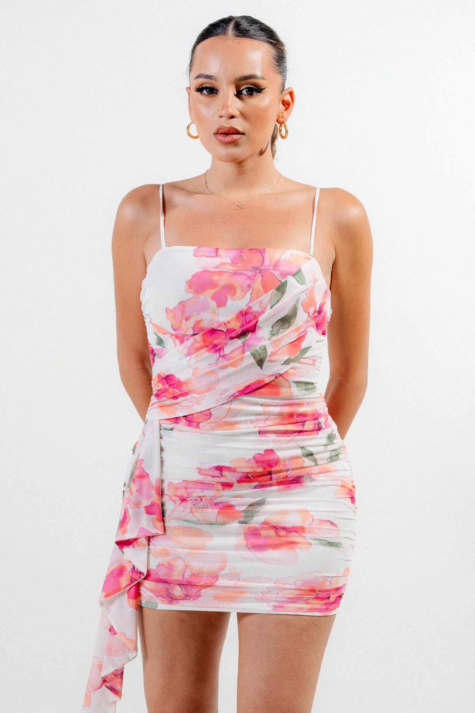 PD79080NST / MESH PRINT W / RUCHING SASH MINI DRESS sold by privy product image thumbnail 4