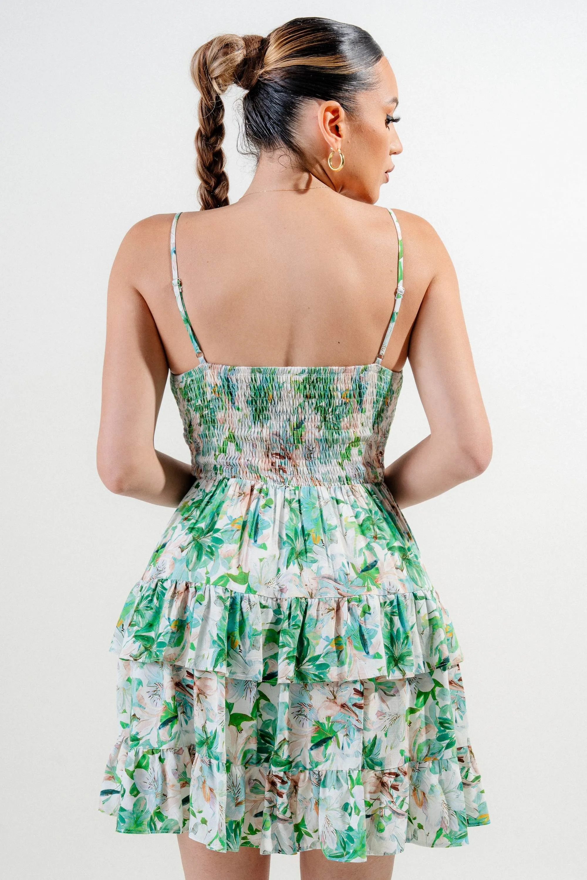 PD78994N / LAURA LINEN PRINT FRONT TIE BUSTIER FLARE MINI DRESS sold by privy product image thumbnail 3