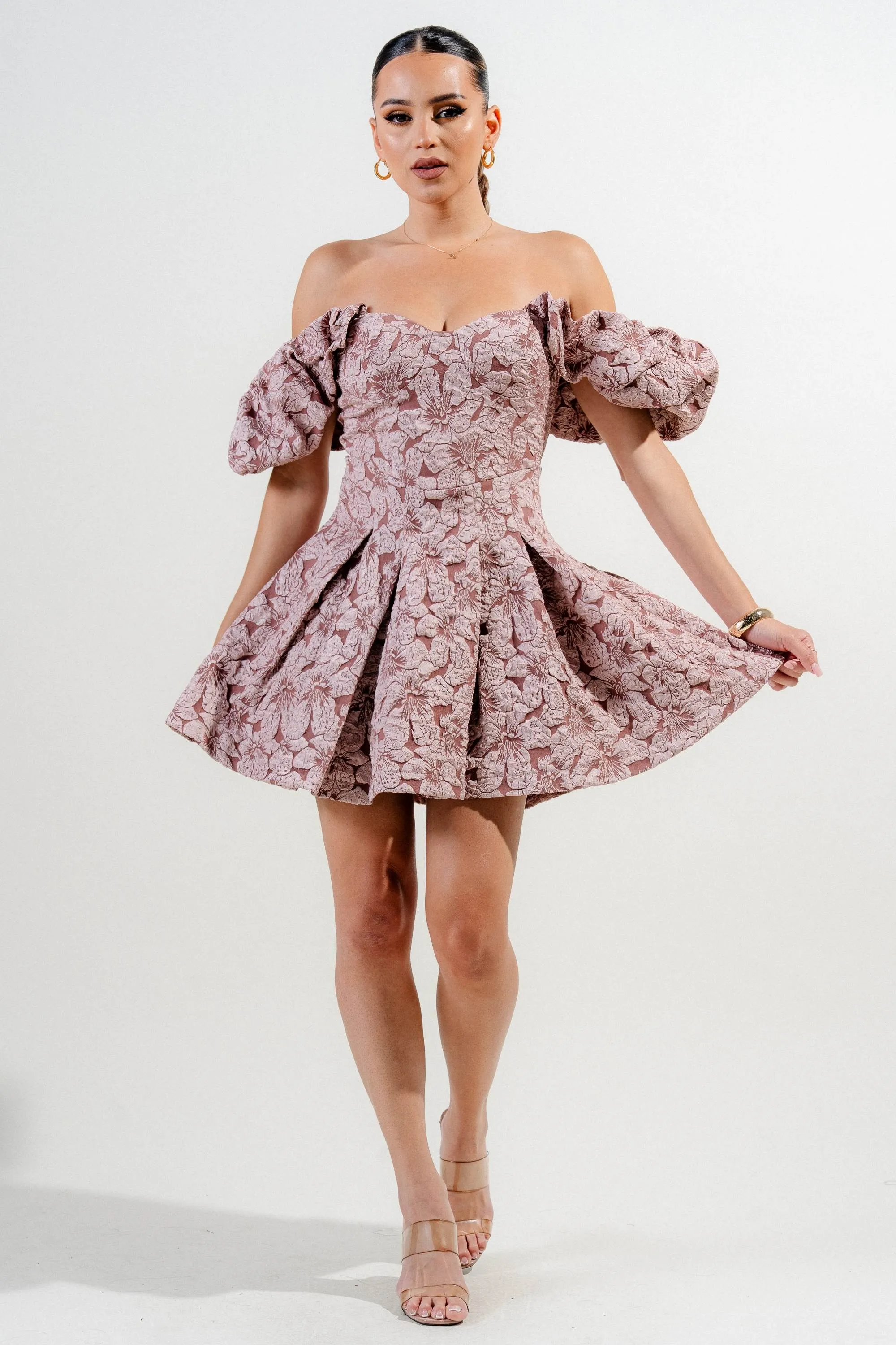 PD78988B / FLORAL JACQUARD KNIT OFF SHOULDER CORSET FLARE MINI DRESS sold by privy product image thumbnail 5