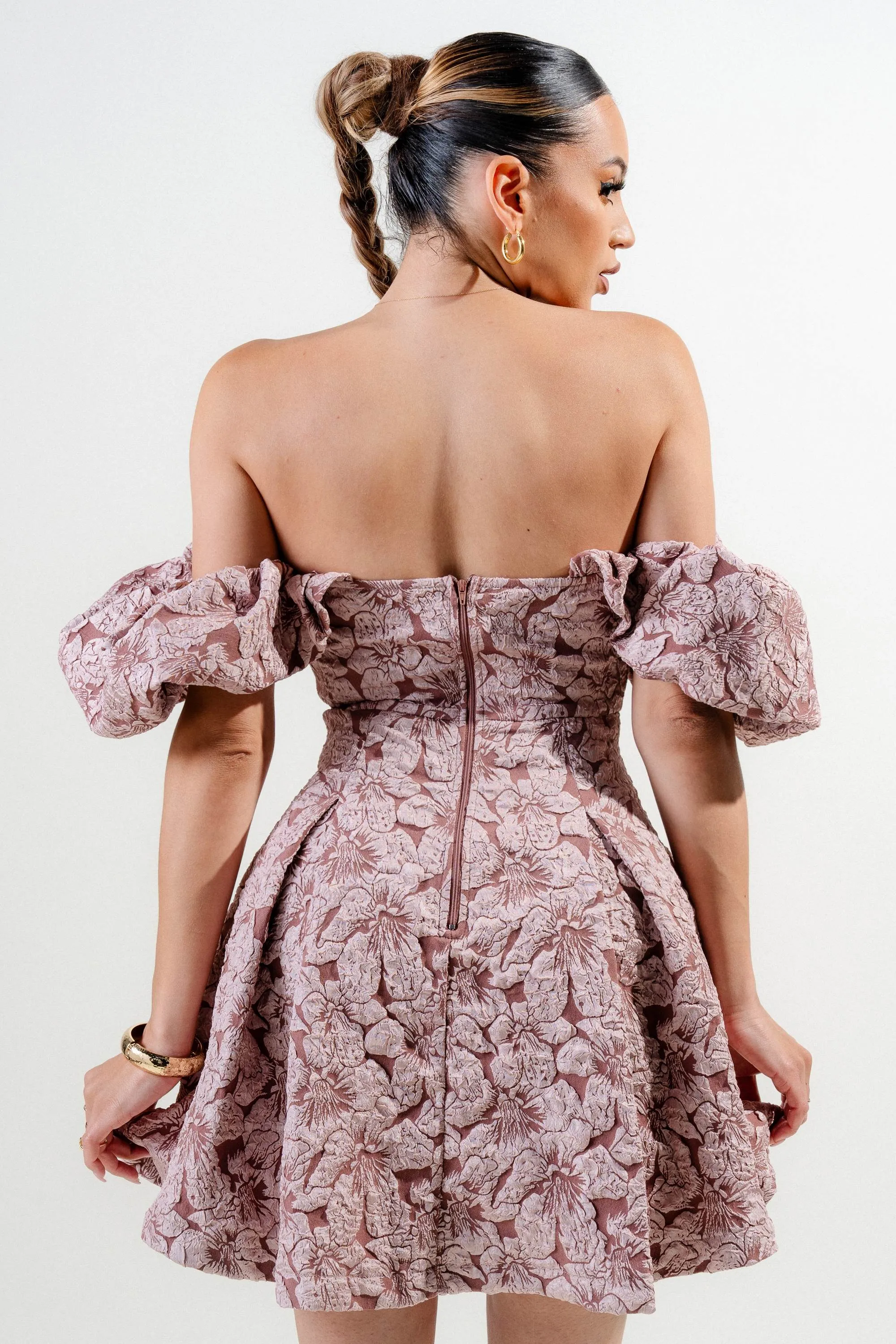 PD78988B / FLORAL JACQUARD KNIT OFF SHOULDER CORSET FLARE MINI DRESS sold by privy product image thumbnail 3