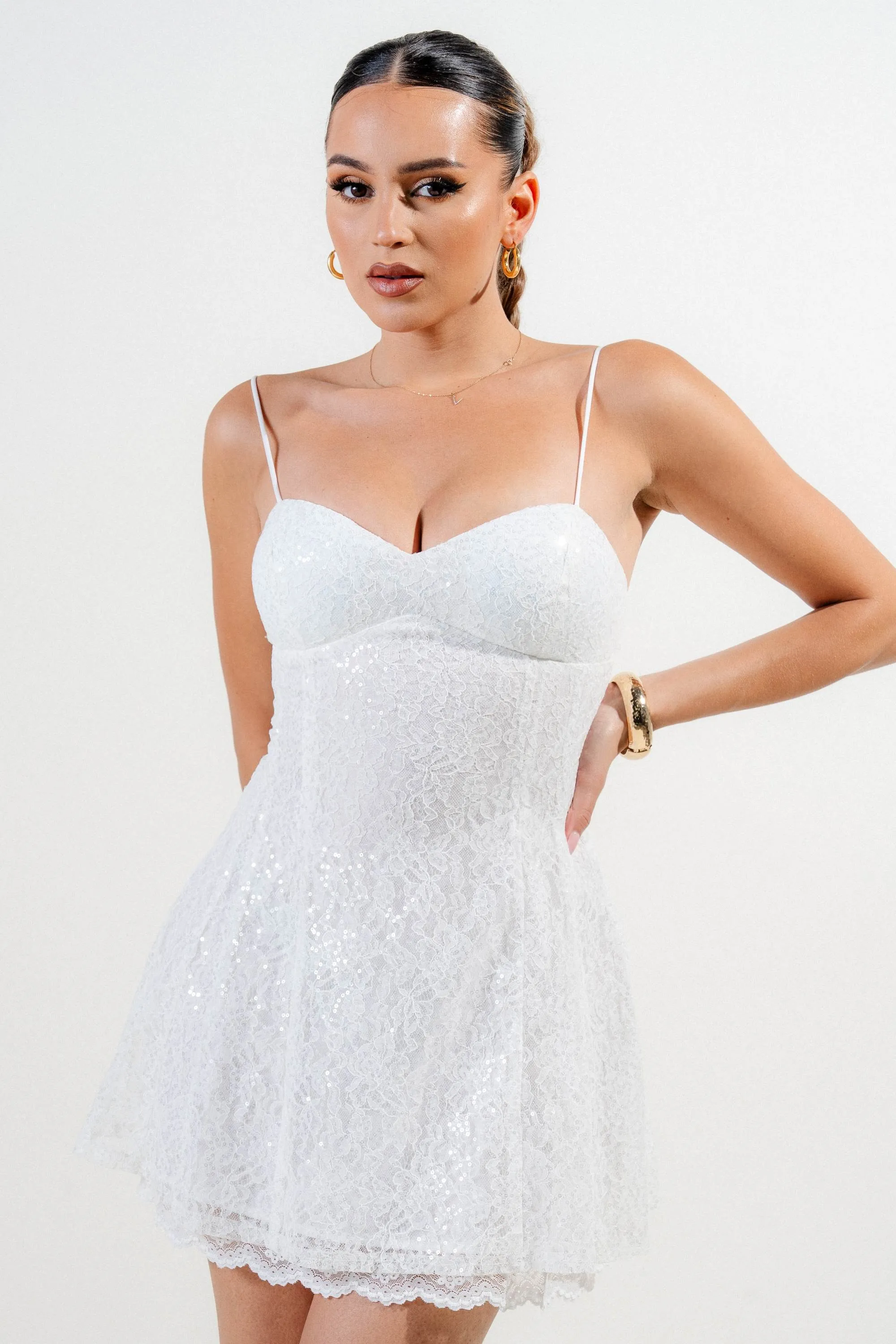 PD79003E / SEQUIN LACE TRIM INSET BUSTIER FIT & FLARE MINI DRESS sold by privy product image thumbnail 2