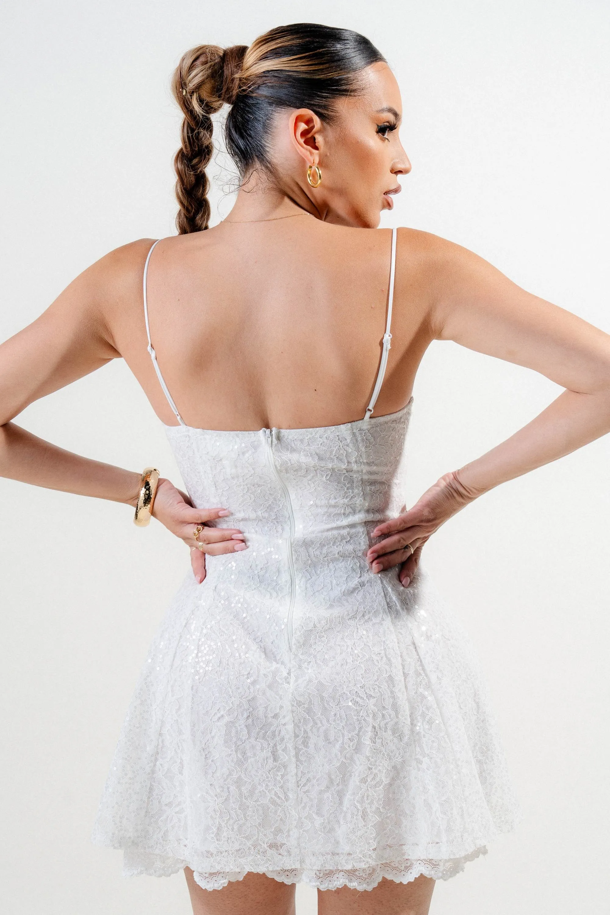 PD79003E / SEQUIN LACE TRIM INSET BUSTIER FIT & FLARE MINI DRESS sold by privy product image thumbnail 3