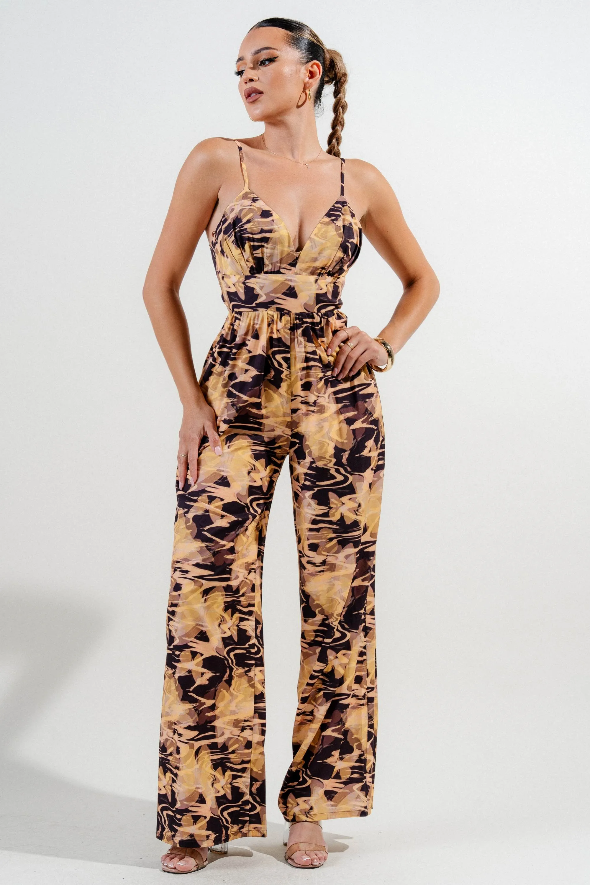 PJ11280E / WOVEN PRINT SPAGHETTI STRAP BACK TIE WIDE LEG JUMPSUIT sold by privy product image thumbnail 4