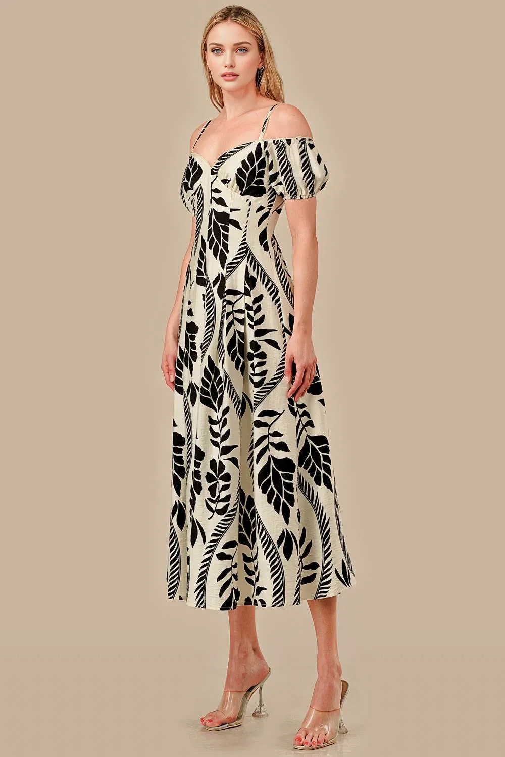 ADWS30132S / WOVEN PRINT OFF SHOULDER MIDI DRESS sold by privy product image thumbnail 3