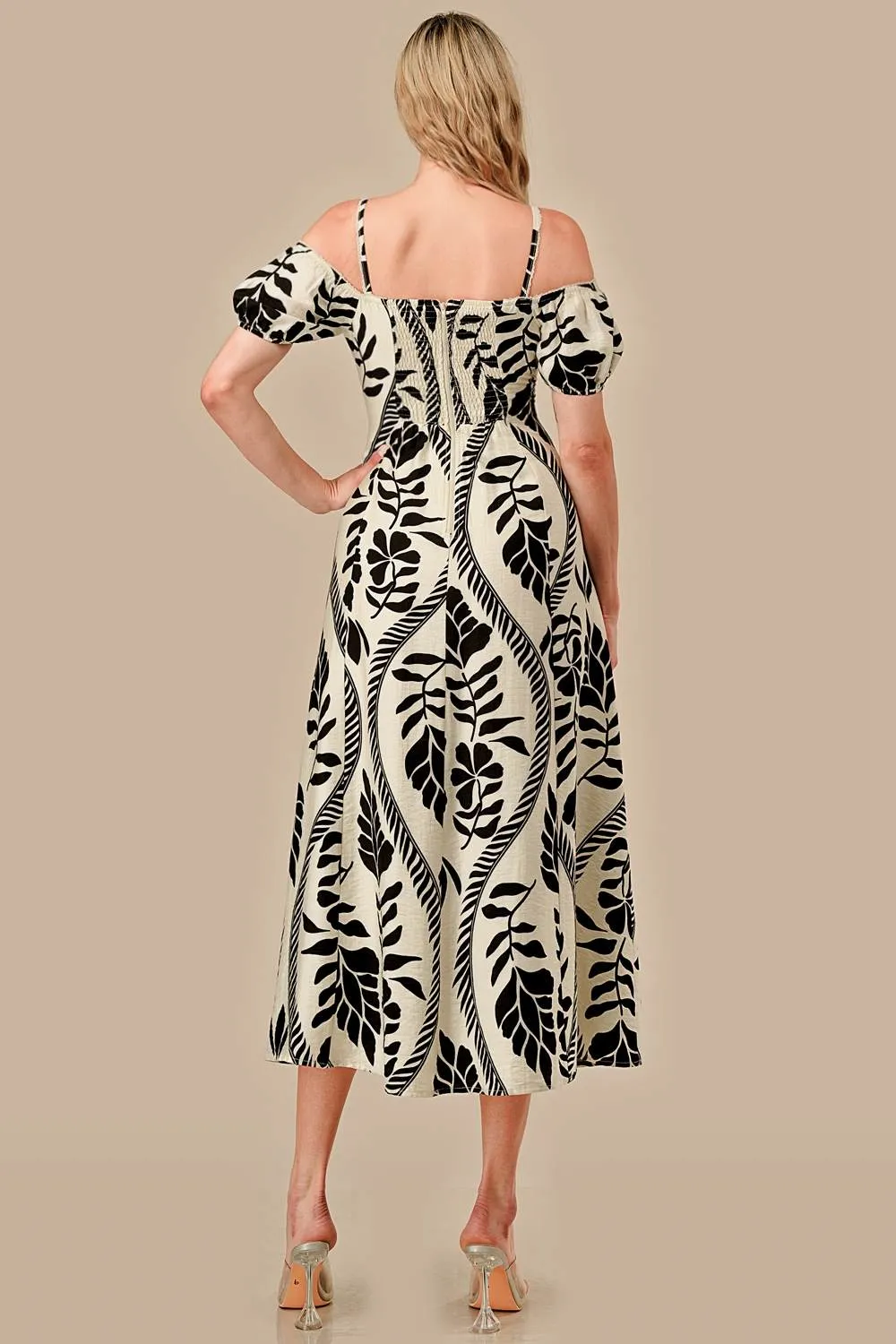 ADWS30132S / WOVEN PRINT OFF SHOULDER MIDI DRESS sold by privy product image thumbnail 4