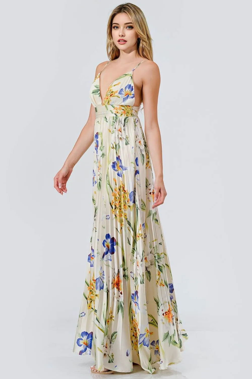 ADWF30175S / PLEATED WOVEN PRINT MAXI DRESS sold by privy product image thumbnail 2