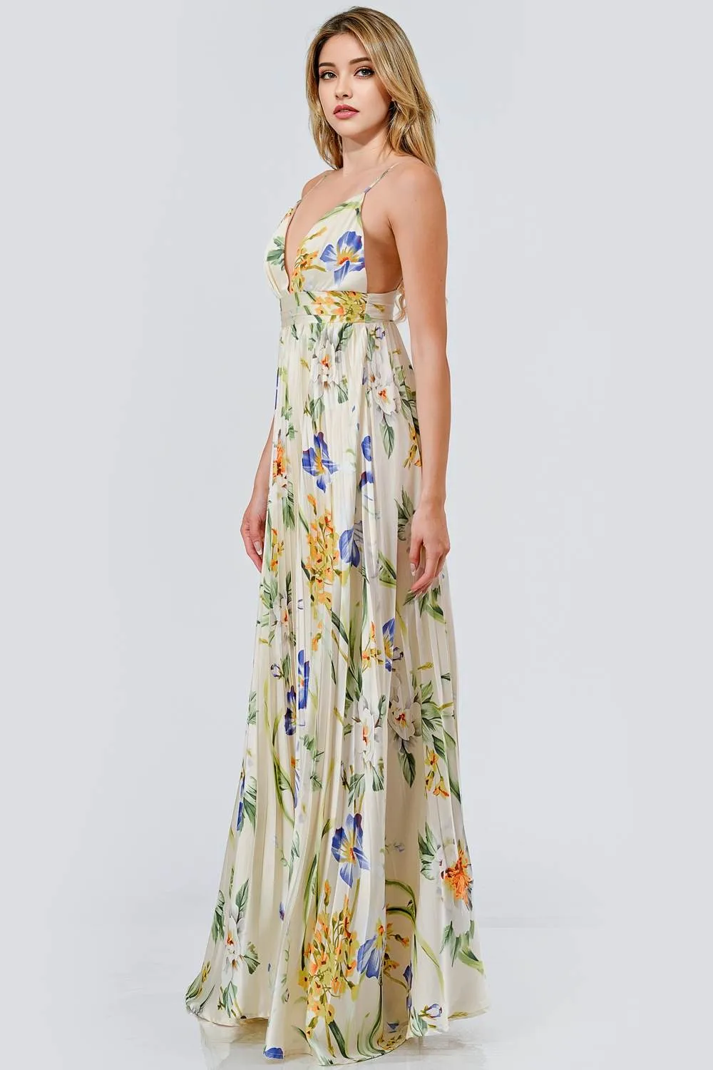 ADWF30175S / PLEATED WOVEN PRINT MAXI DRESS sold by privy product image thumbnail 3