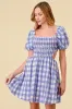 BD10364K / GINGHAM SMOCKED OPEN BACK DRAWSTRING MINI DRESS sold by privy