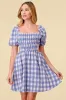 BD10364K / GINGHAM SMOCKED OPEN BACK DRAWSTRING MINI DRESS sold by privy