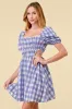 BD10364K / GINGHAM SMOCKED OPEN BACK DRAWSTRING MINI DRESS sold by privy