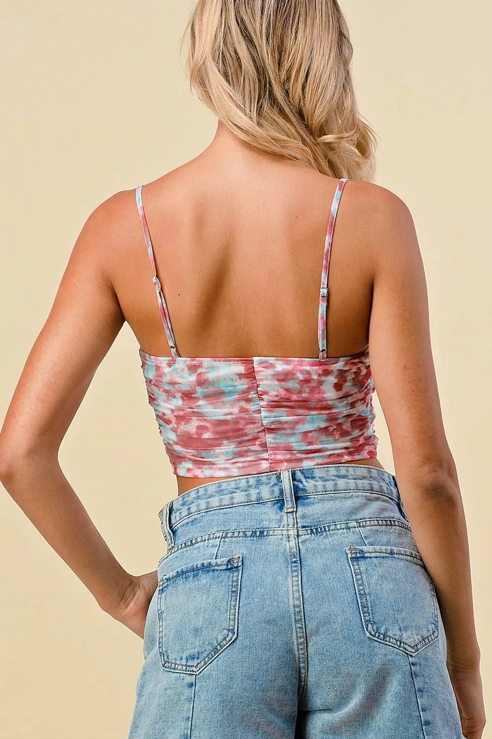 BT1433H / TIE DYE PRINT RUCHED CAMI CROP TOP sold by privy product image thumbnail 3