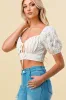 BT1439S / SMOCKED SWEETHEART KEY HOLE TIE CROPPED TOP sold by privy