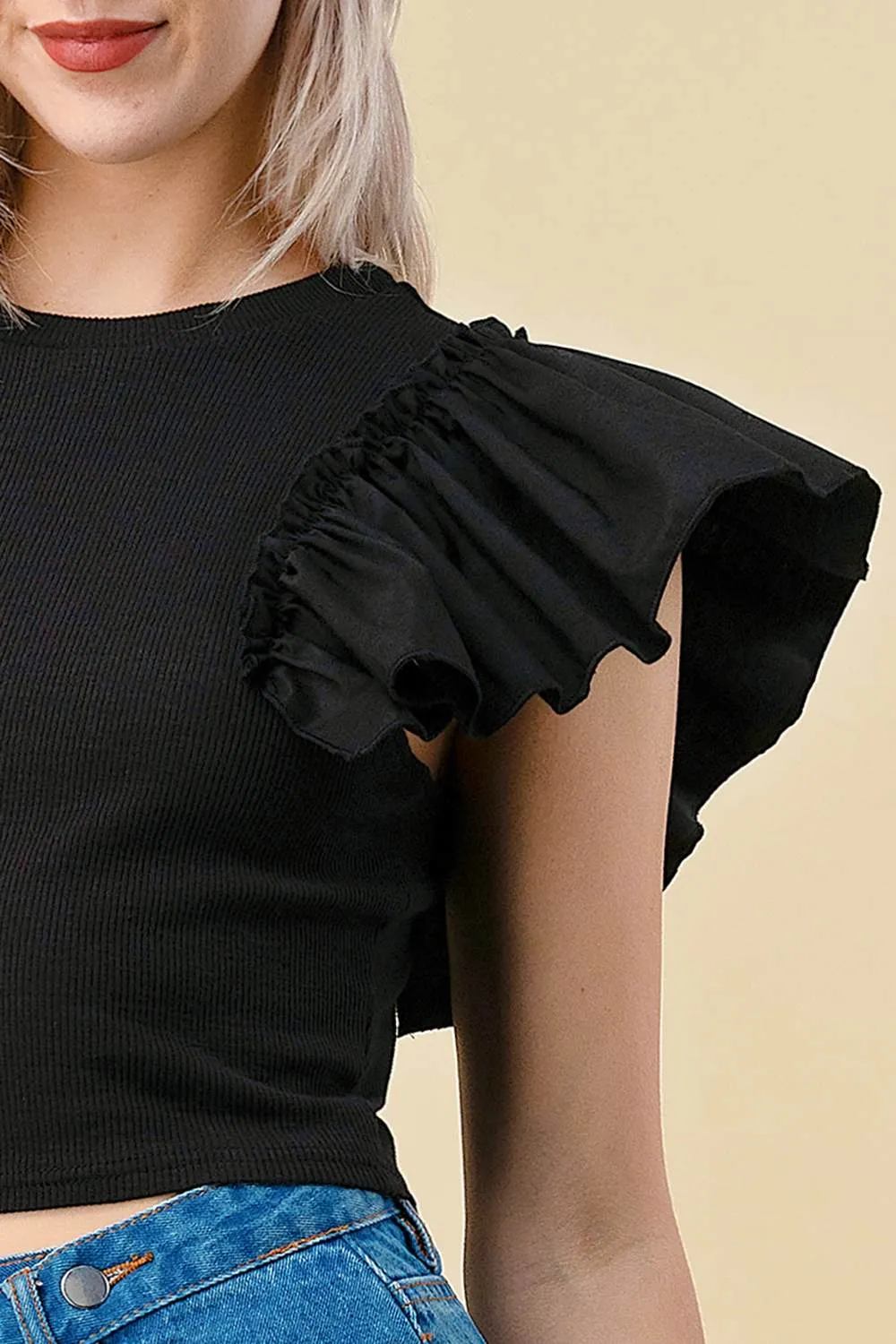 BT1511C / CHIC RUFFLE SLEEVE DETAIL CROP TOP sold by privy product image thumbnail 5