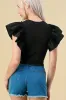 BT1511C / CHIC RUFFLE SLEEVE DETAIL CROP TOP sold by privy