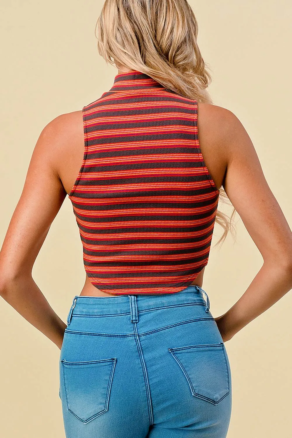 BT1665H / STRIPE ZIPPER CLOSURE MOCK NECK CROP TOP sold by privy product image thumbnail 3