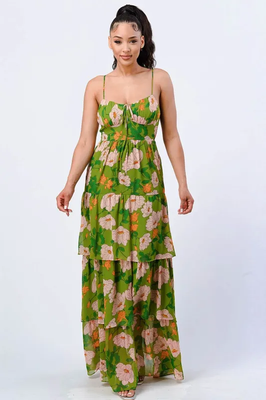 PD75983H / FLORAL SMOCKED SWEETHEART TIERED LAYERS MAXI DRESS sold by privy