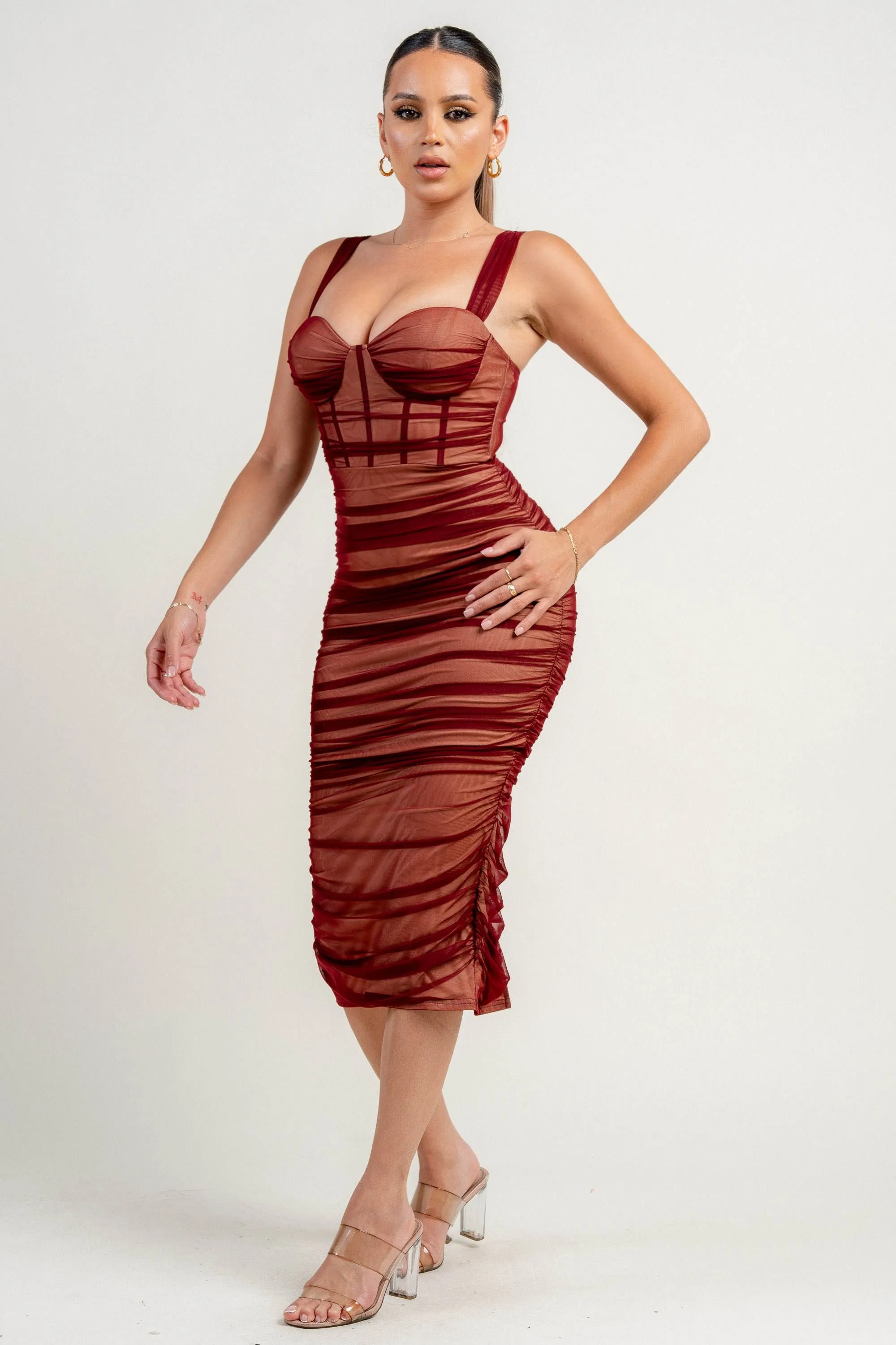 PD79064NTP / SHEER MESH CORSET PIPPING W/ WIRE INSET SEETHROUGH MIDI DRESS sold by privy product image thumbnail 2
