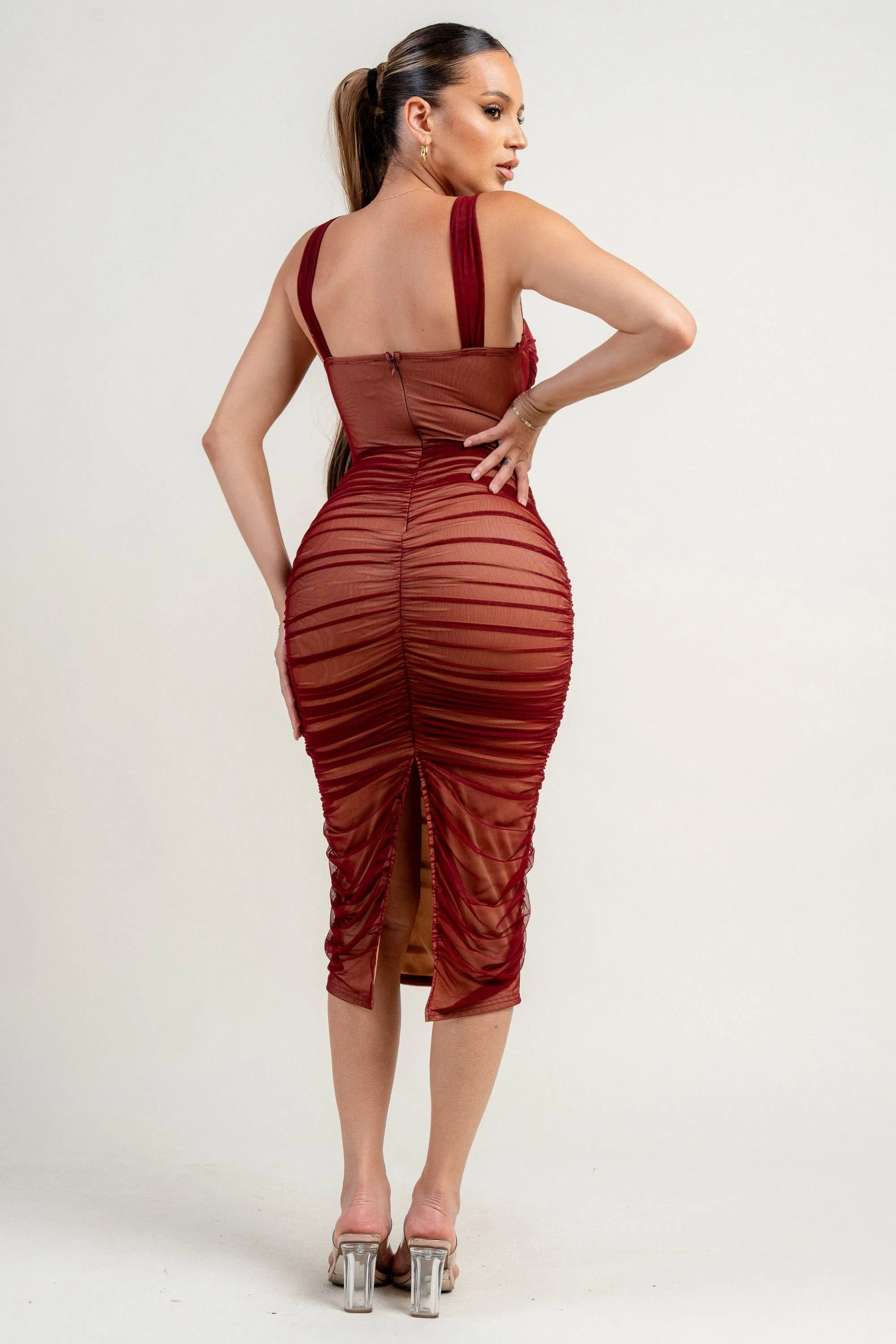 PD79064NTP / SHEER MESH CORSET PIPPING W/ WIRE INSET SEETHROUGH MIDI DRESS sold by privy product image thumbnail 3