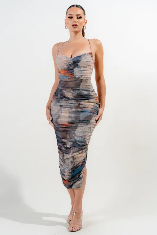 PD77471B / MESH PRINT MIDI DRESS sold by privy