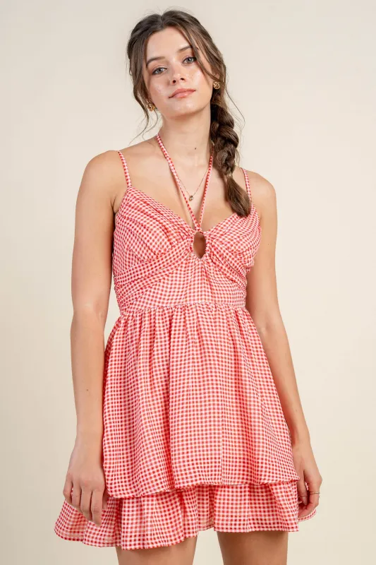 BDWF12971E / GINGHAM CHIFFON MINI DRESS sold by privy