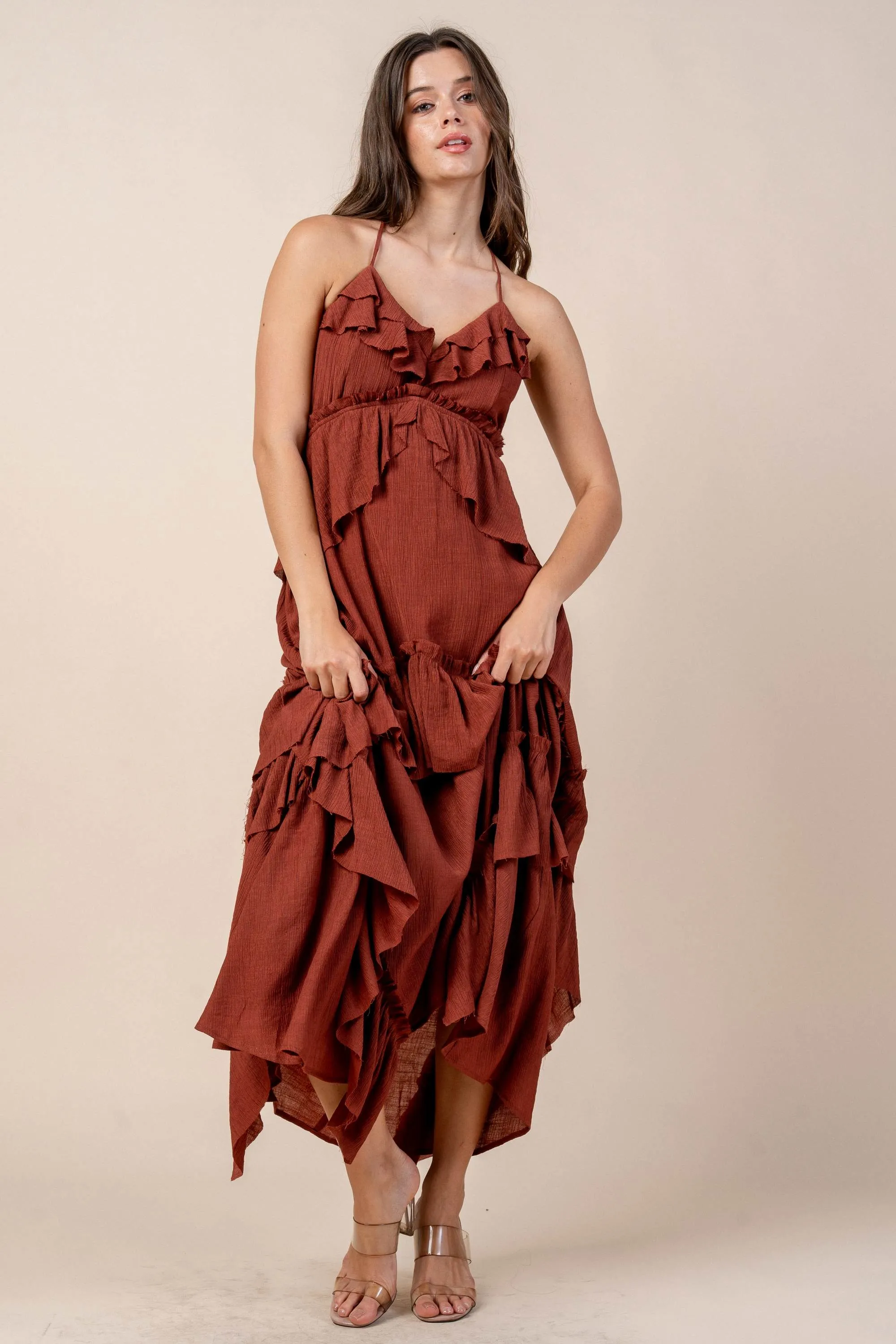 CDWS30425E / RUFFLE DETAIL MAXI DRESS sold by privy