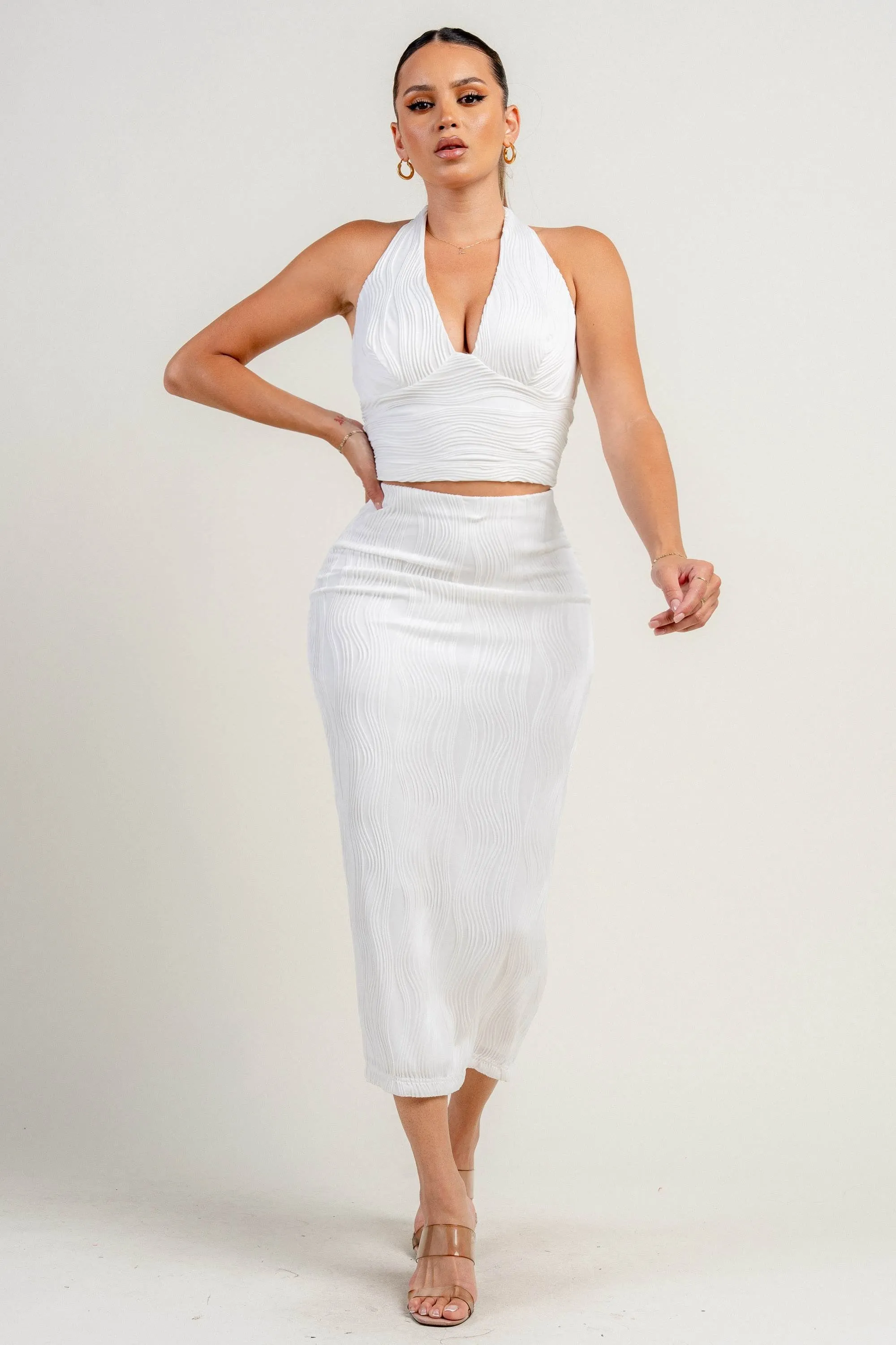 PS9816KTP / HALTER DEEP PLUNGE NECK TOP AND MIDI SKIRT SET sold by privy product image thumbnail 4