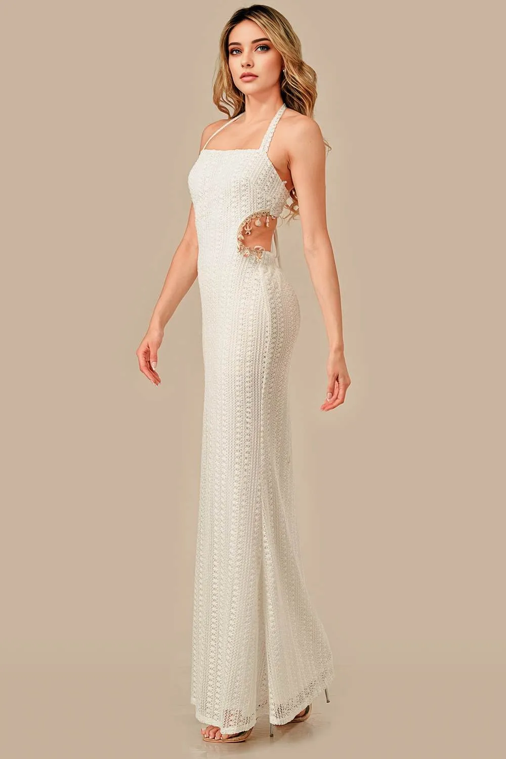 ADKS30176N / CROCHET KNIT WITH SHELL TRIM STRING MAXI DRESS sold by privy product image thumbnail 4
