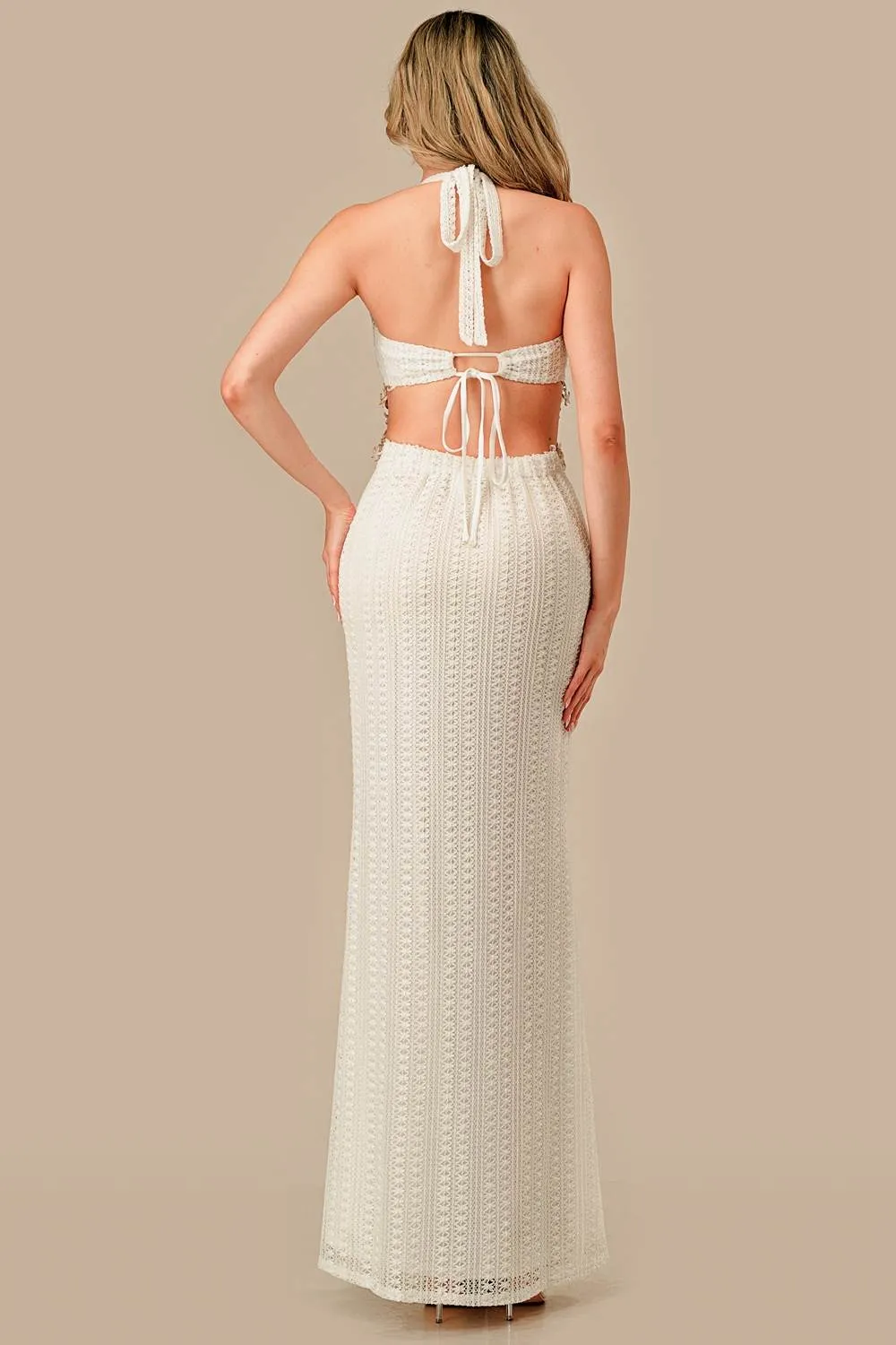 ADKS30176N / CROCHET KNIT WITH SHELL TRIM STRING MAXI DRESS sold by privy product image thumbnail 5