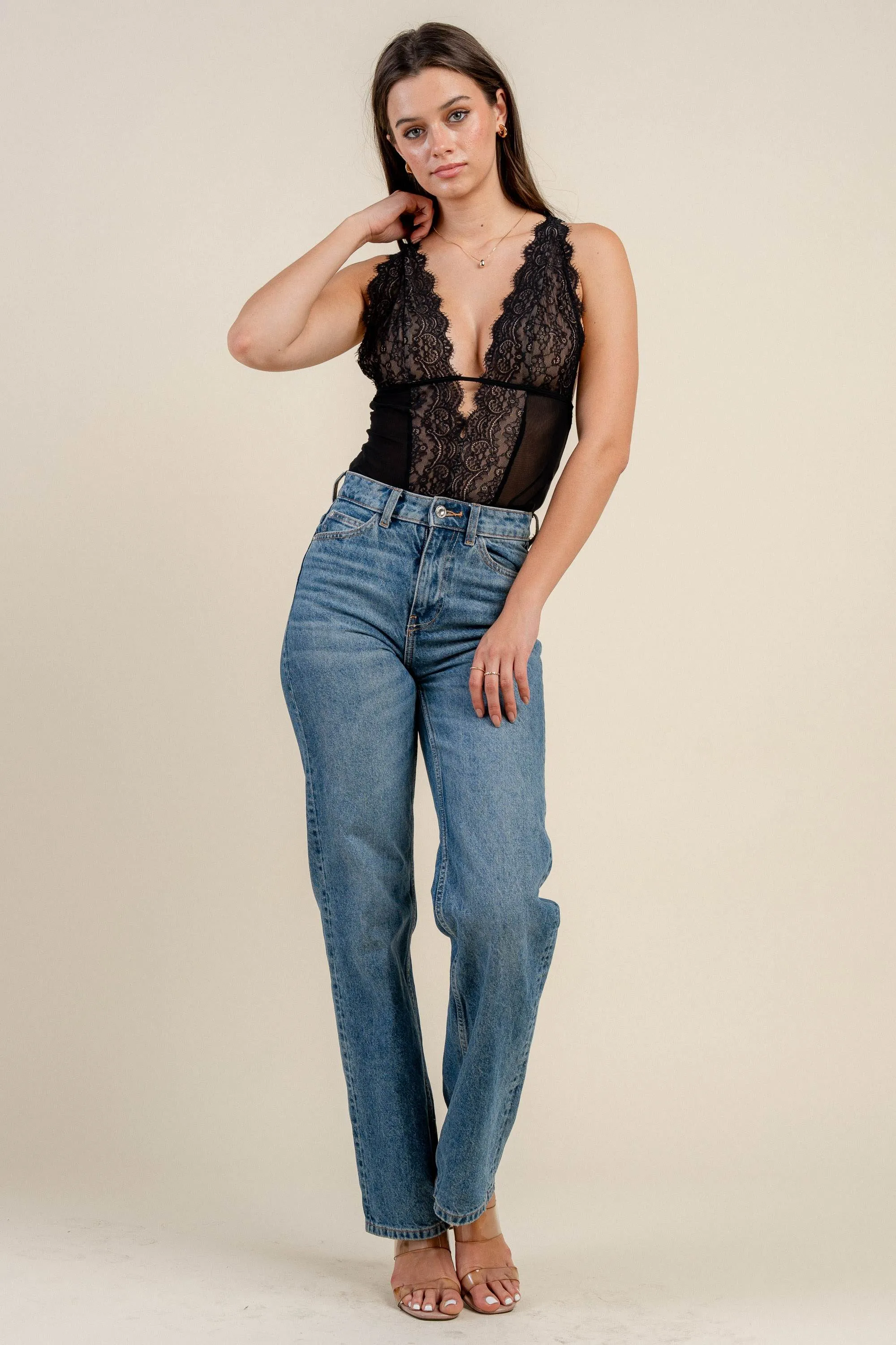 BTKF3277B / MESH CAMI BODYSUIT WITH CONTRAST LACE TRIM sold by privy product image thumbnail 5