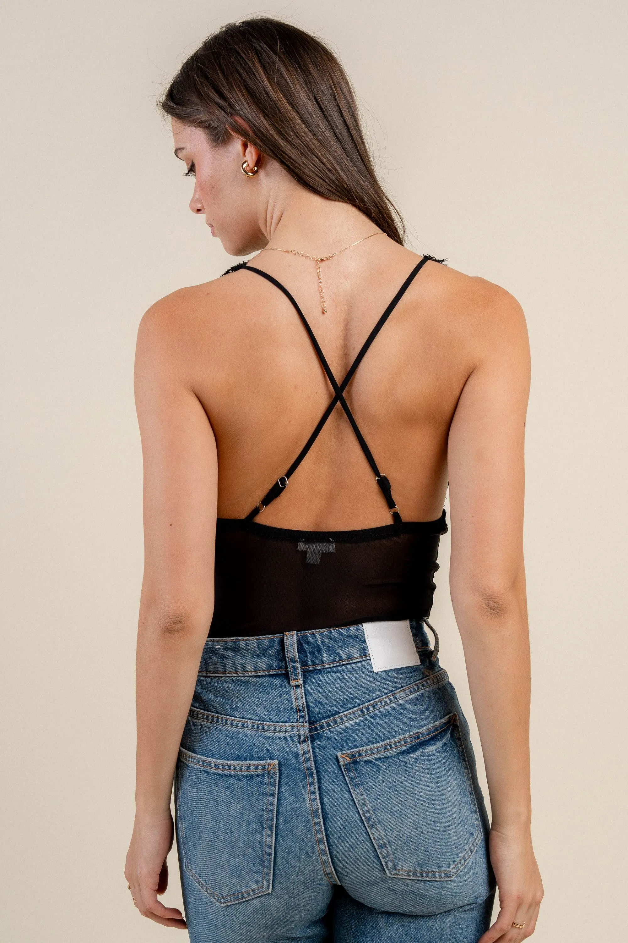 BTKF3277B / MESH CAMI BODYSUIT WITH CONTRAST LACE TRIM sold by privy product image thumbnail 3