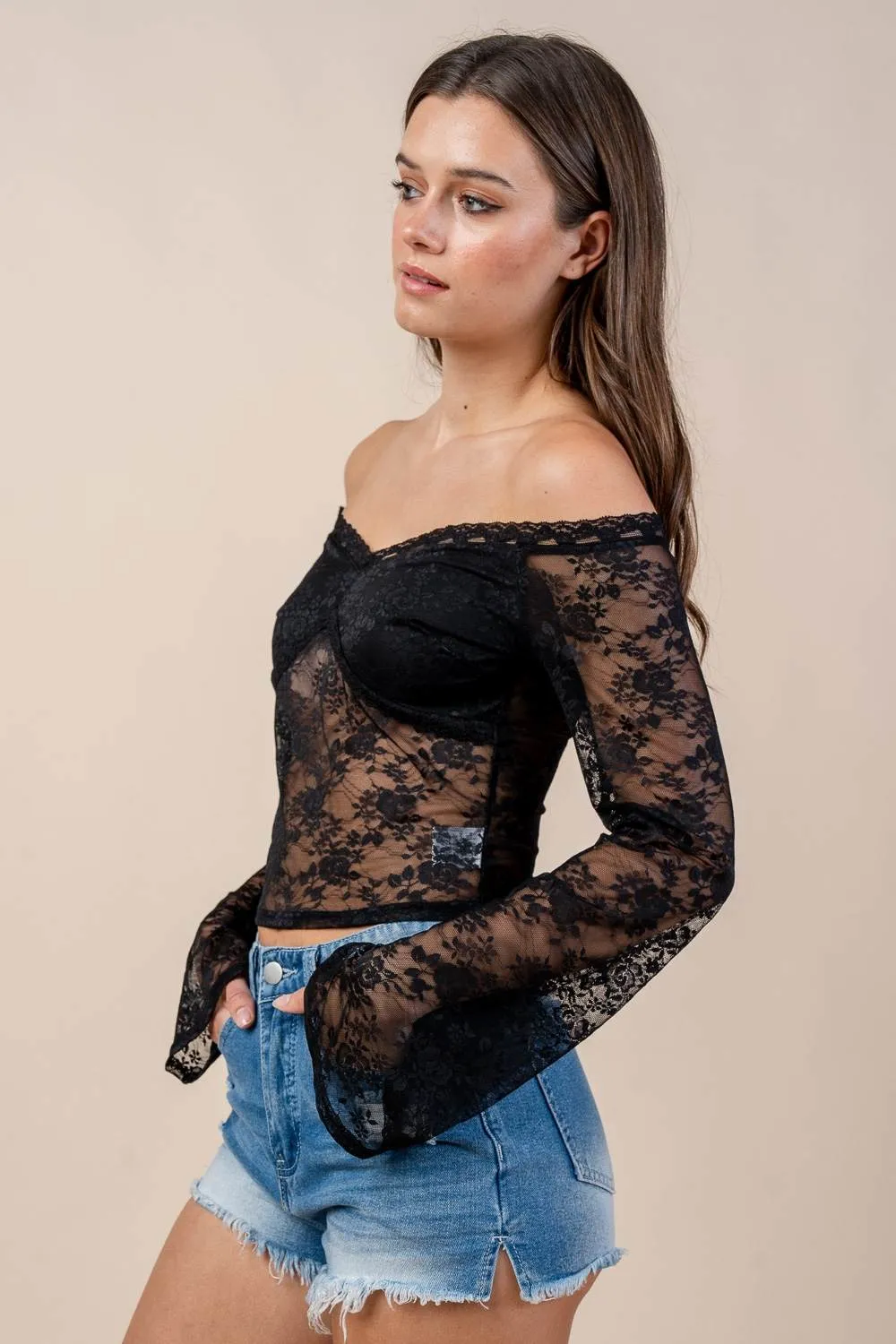 CT10504K / OFF SHOULDER LACE L/S TOP sold by privy product image thumbnail 2
