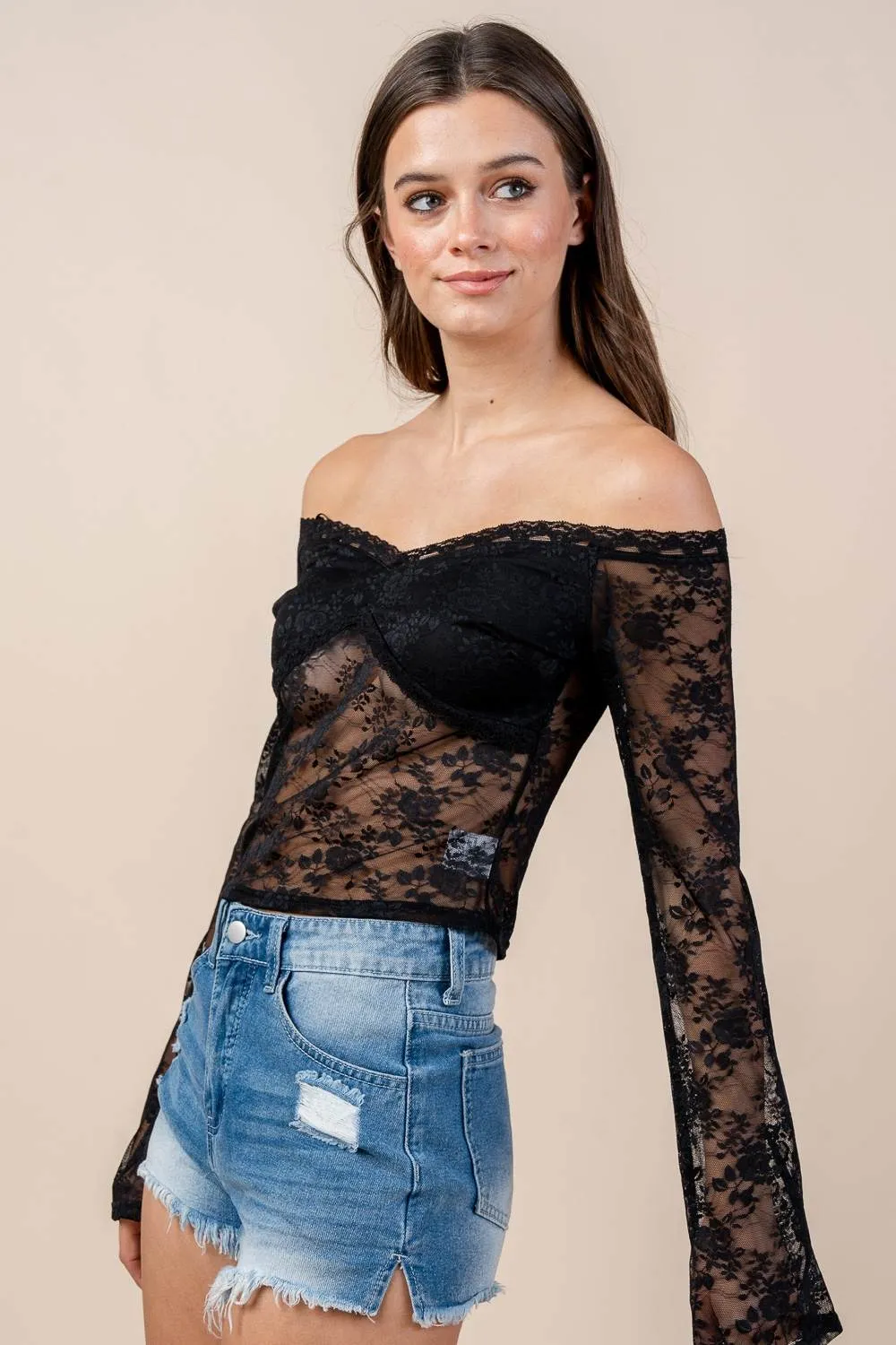 CT10504K / OFF SHOULDER LACE L/S TOP sold by privy product image thumbnail 3