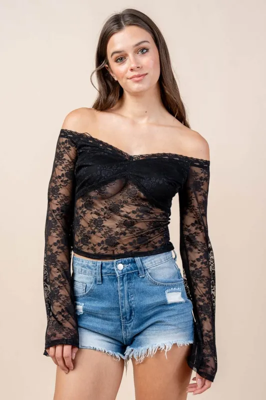 CT10504K / OFF SHOULDER LACE L/S TOP sold by privy