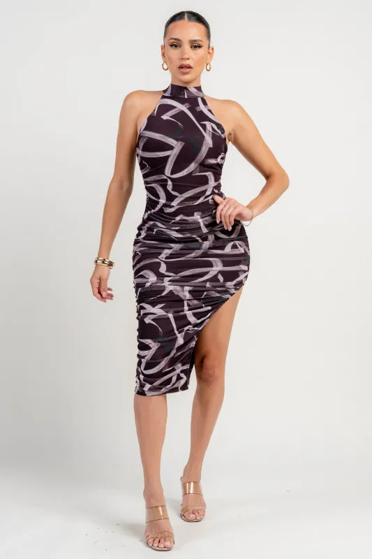 PDKS78826N / MESH PRINT MIDI DRESS sold by privy