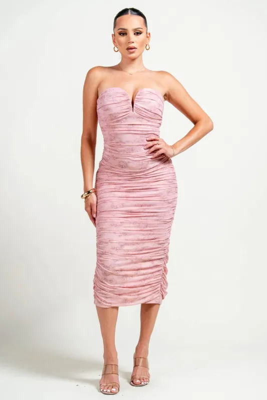 PD79140NST / TUBE WIRE INSET RUCING MIDI BODYCON DRESS sold by privy