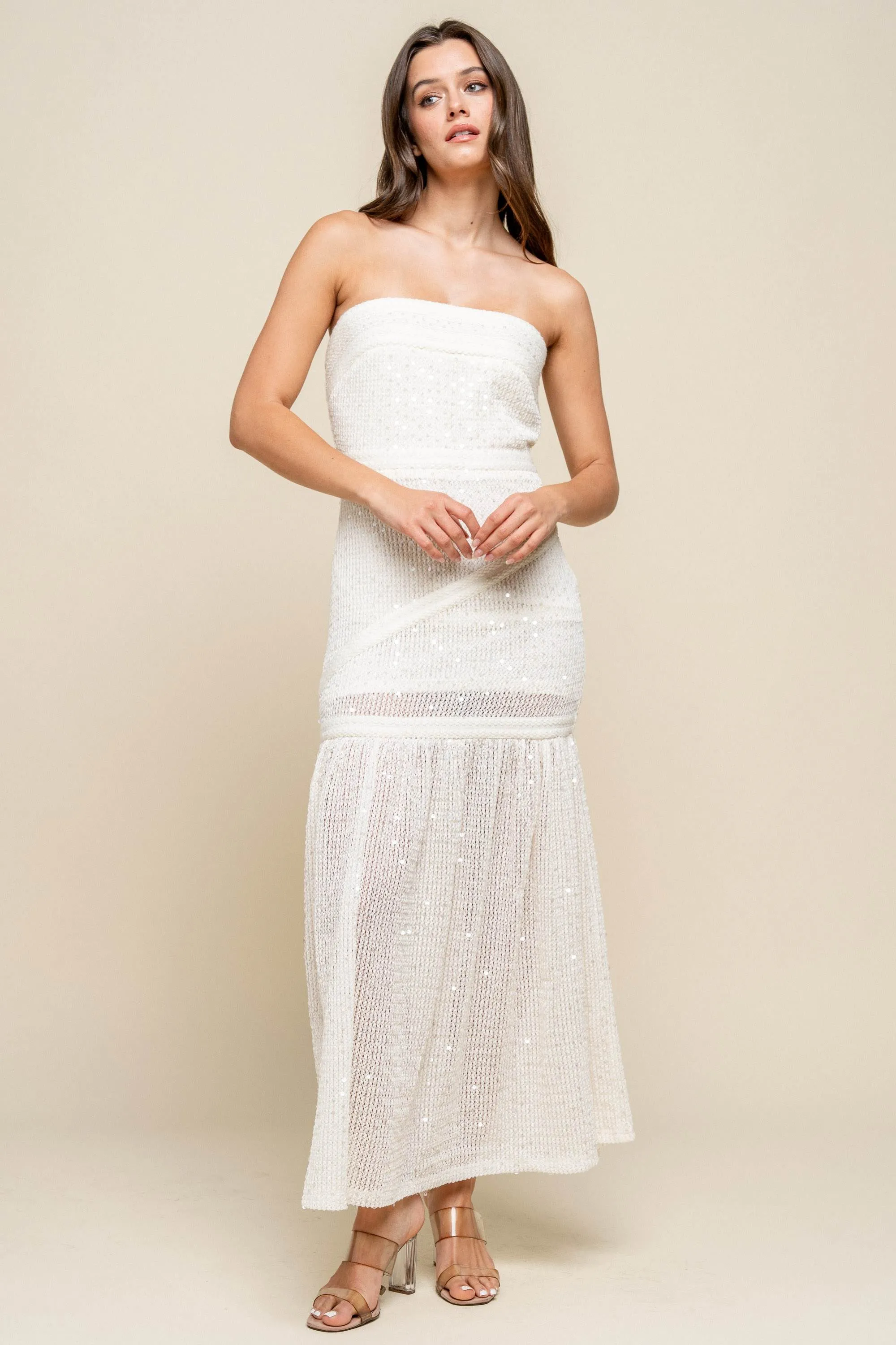 CDKF30497E / SEQUINNED KNIT MAXI TUBE DRESS sold by privy