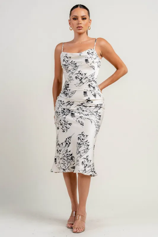 PD78448S / SATIN PRINT MIDI DRESS sold by privy