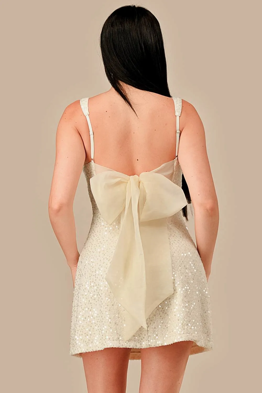 AD30333N / SQUARE NECK TWEED SEQUIN W/ ORGANZA MINI DRESS sold by privy product image thumbnail 4