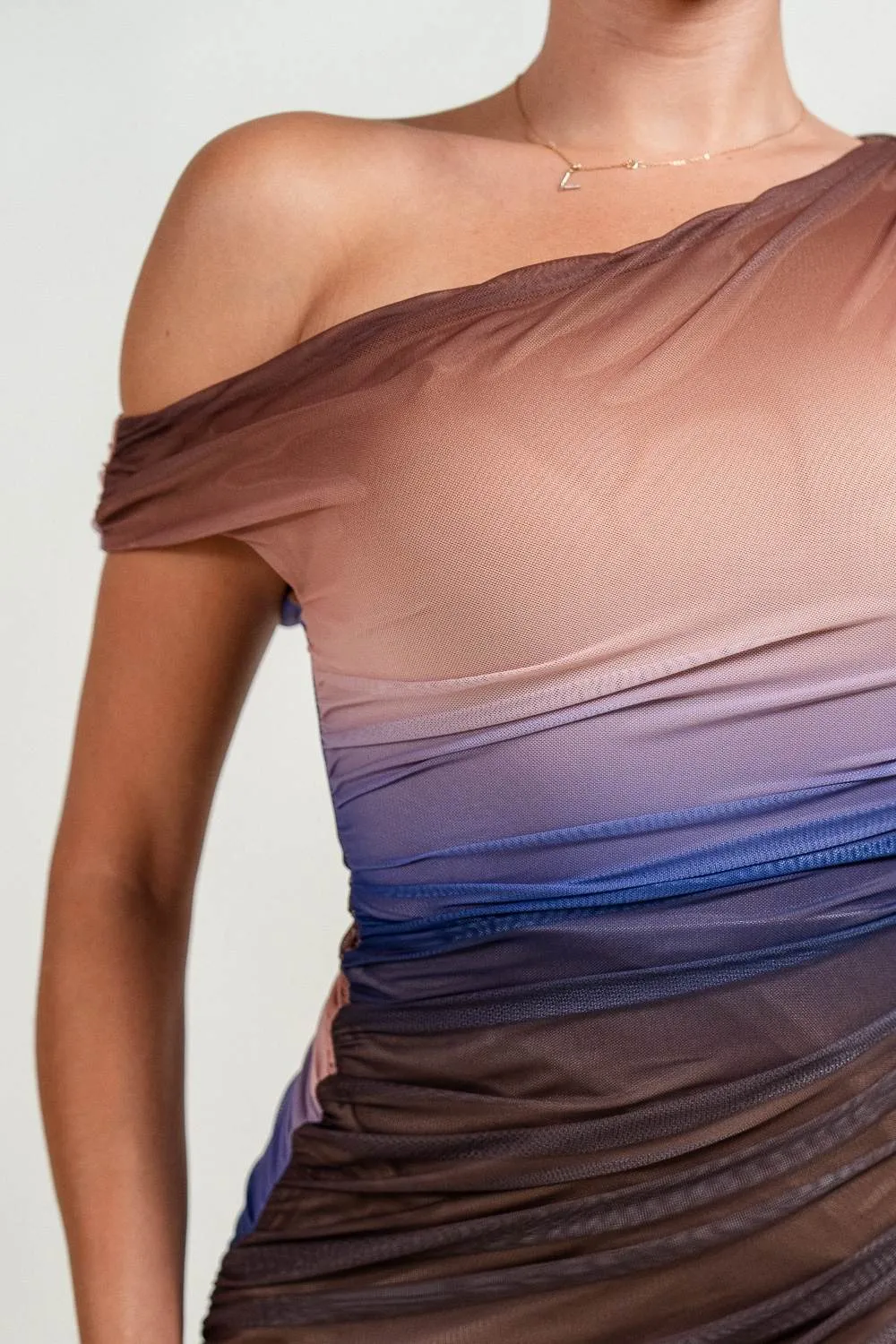 HD30060B / OMBRE MESH PRINT ASYMMETRIC DRAPED MINI DRESS sold by privy product image thumbnail 5