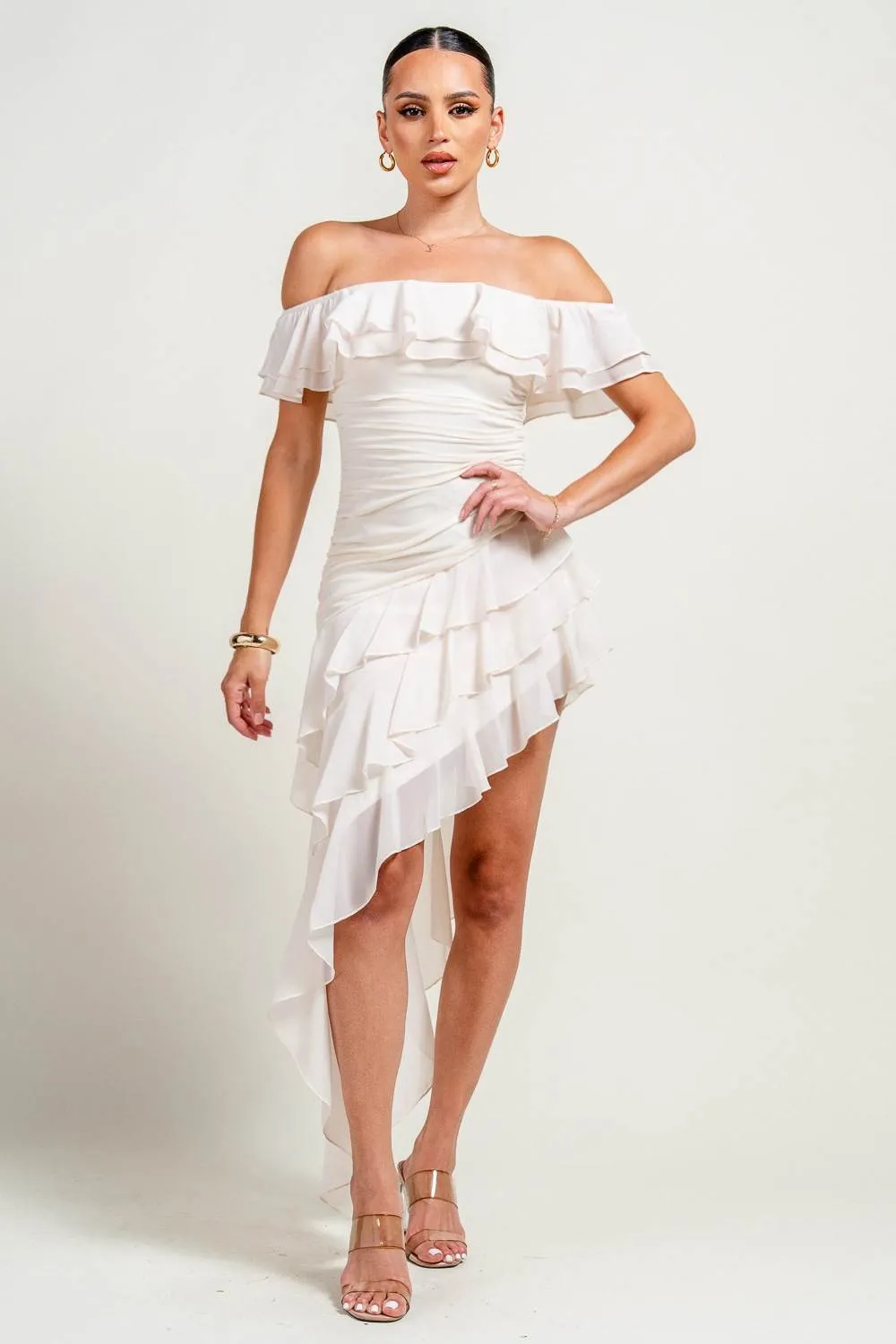 PDKS78915B / CHELSEA CHIFFON OFF SHOULDER MINI DRESS sold by privy