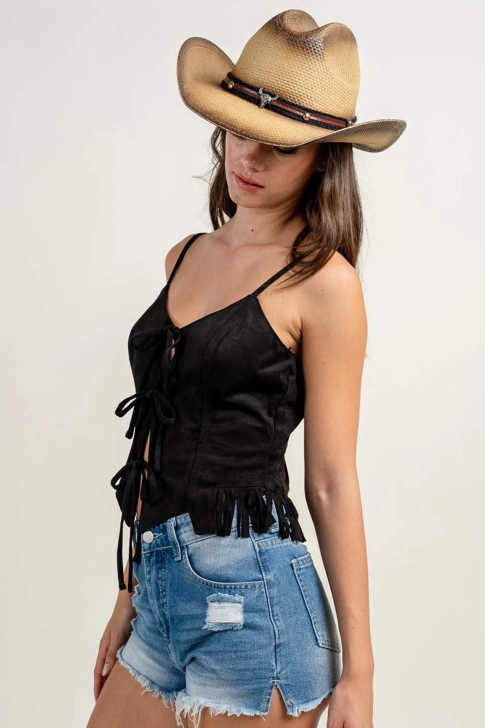 CT10537N / SUEDE SLEEVELESS TOP WITH FRONT TIES sold by privy product image thumbnail 2